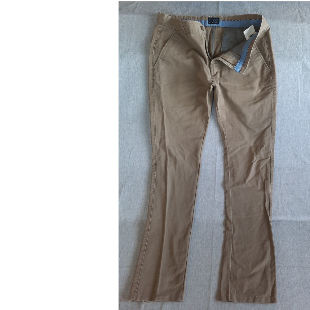 Vintage Polo Ralph Lauren Chino Pants Tan Men 34 Flat‎ Front Straight Leg LIned